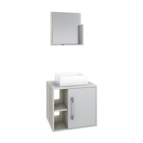 Conjunto Balcão C-cuba Q32 e Espelheira Soft 500 Snow Snow C-branco Chess