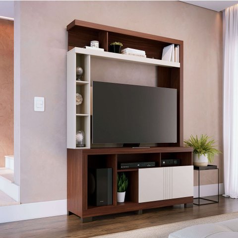 Home Estante para Tv até 50 2 Portas Mdp/mdf 190cm Nichos Laterais Brogy Nogueira/off White G73 - Gr