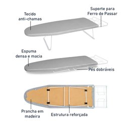 Tábua Mesa De Passar Roupa Dobrável Tecido Metálico Branca - 6