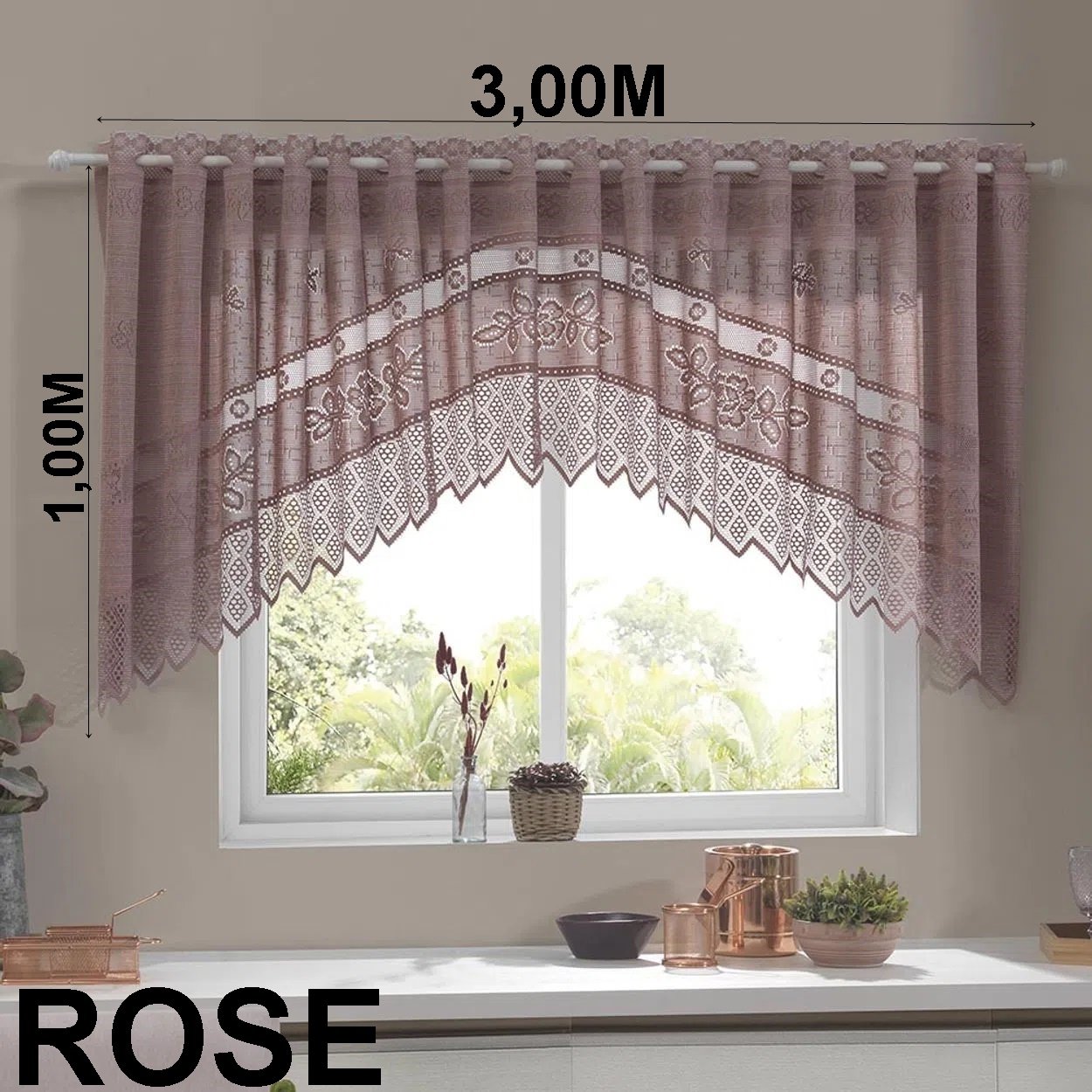 Cortina Renda Cozinha Cascata 3,00 M X 1,00 Alt Rose - 2