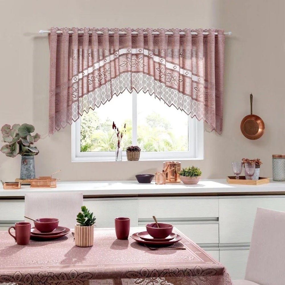 Cortina Renda Cozinha Cascata 3,00 M X 1,00 Alt Rose