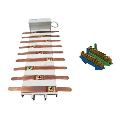 BARRAMENTO FLUTUANTE BIFÁSICO 34 POLOS DIN/IEC-100A/100V+SUP/BARRA NEUTRO AZUL+SUP/BARRA TERRA VERDE