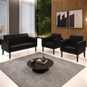 Ver imagem 2 de Sofá Namoradeira e 2 Poltronas Base Madeira Preto Maressa Sintético Pu Preto - Ibiza