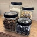 Ver imagem 4 de Kit 4 Potes 800ml Gastro Lyor Vidro Tampa Metal Preta Porta Mantimentos Quadrado