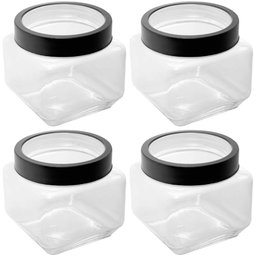 Kit 4 Potes 800ml Gastro Lyor Vidro Tampa Metal Preta Porta Mantimentos Quadrado - 1