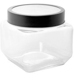 Kit 4 Potes 800ml Gastro Lyor Vidro Tampa Metal Preta Porta Mantimentos Quadrado - 7