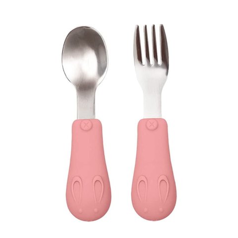 Kit Talheres Cabo em Silicone Rosa - buba