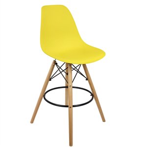 Banqueta Eames Eiffel de Madeira Assento Amarelo Amarelo