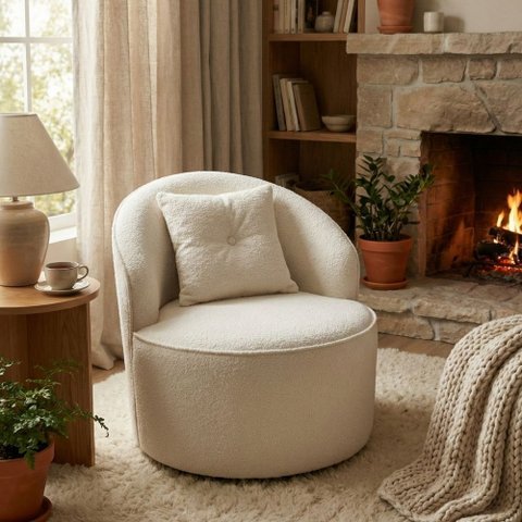 Poltrona Orgânica Decorativa Confortável Amore Bouclê Off White - Montanari'S Decor