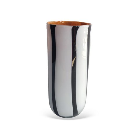 Vaso Decorativo em Vidro Branco e Terracota com Listras 28cm OD3011 Btc