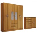Ver imagem 3 de Guarda-roupa Casal Gavin 6 Portas 2 Gavetas e Espelho com Cômoda 2 Portas 5 Gavetas Cinamomo - Panor