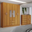 Ver imagem 1 de Guarda-roupa Casal Gavin 6 Portas 2 Gavetas e Espelho com Cômoda 2 Portas 5 Gavetas Cinamomo - Panor