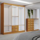Ver imagem 5 de Guarda-roupa Casal Gavin 6 Portas 2 Gavetas e Espelho com Cômoda 2 Portas 5 Gavetas Cinamomo - Panor