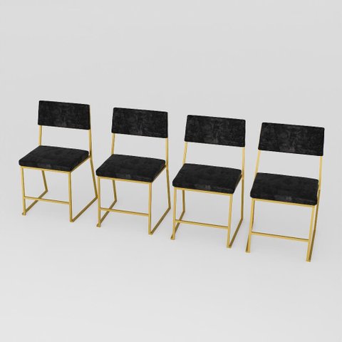 Kit 4 Cadeira Jantar Cozinha Estofada com Encosto Dourado Suede Dubai