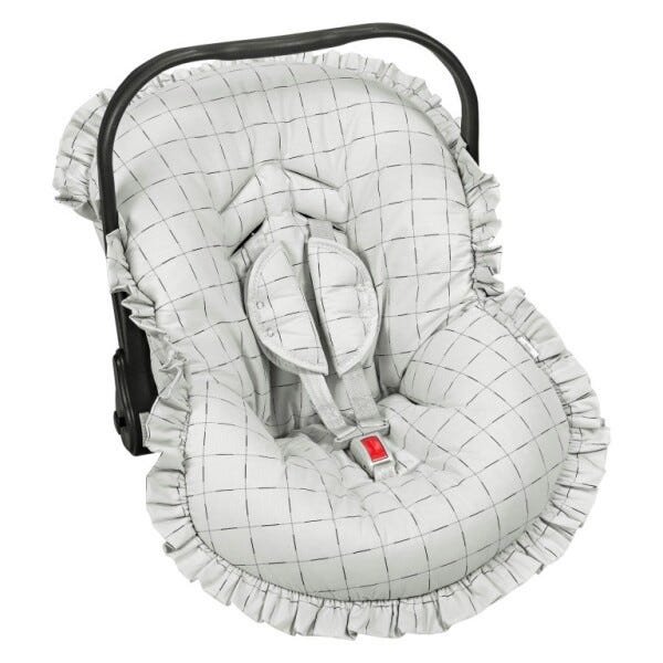 Capa para Bebê Conforto com Protetor de Cinto Quadriculado Cinza - Batistela Baby - 1