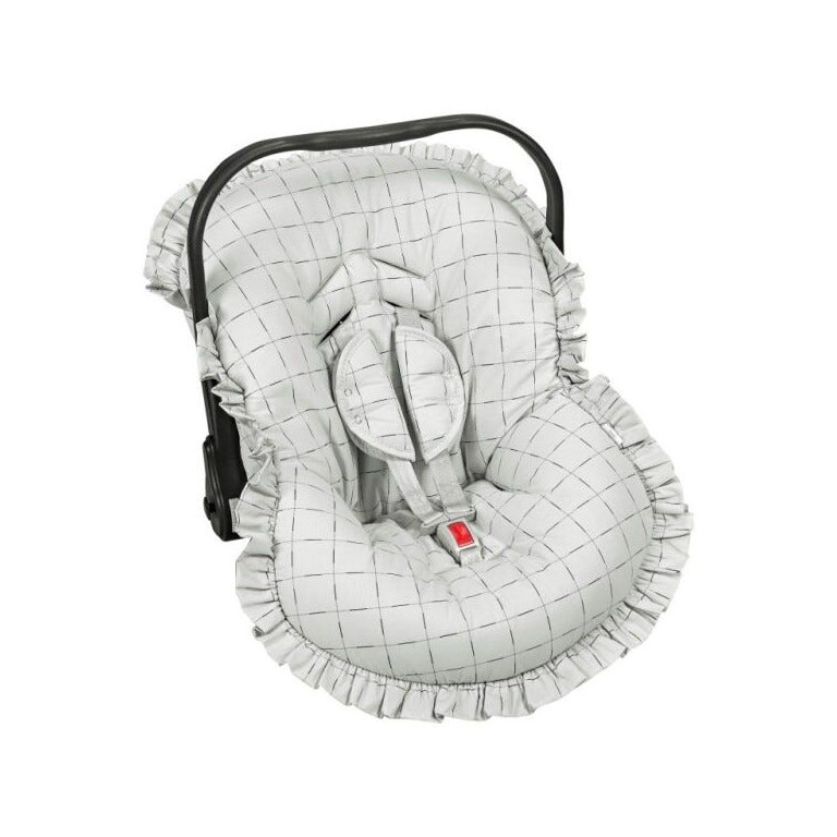 Capa para Bebê Conforto com Protetor de Cinto Quadriculado Cinza - Batistela Baby