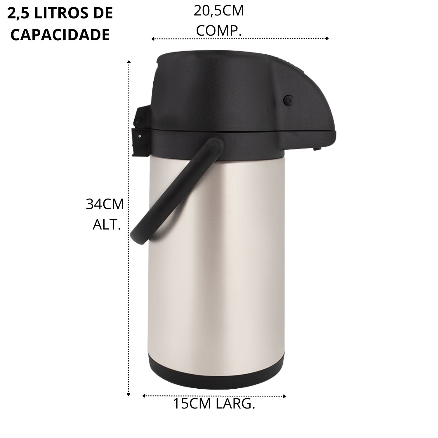 Garrafa Térmica Inox 2,5 Lts com Alavanca de Pressão Airpot - 3