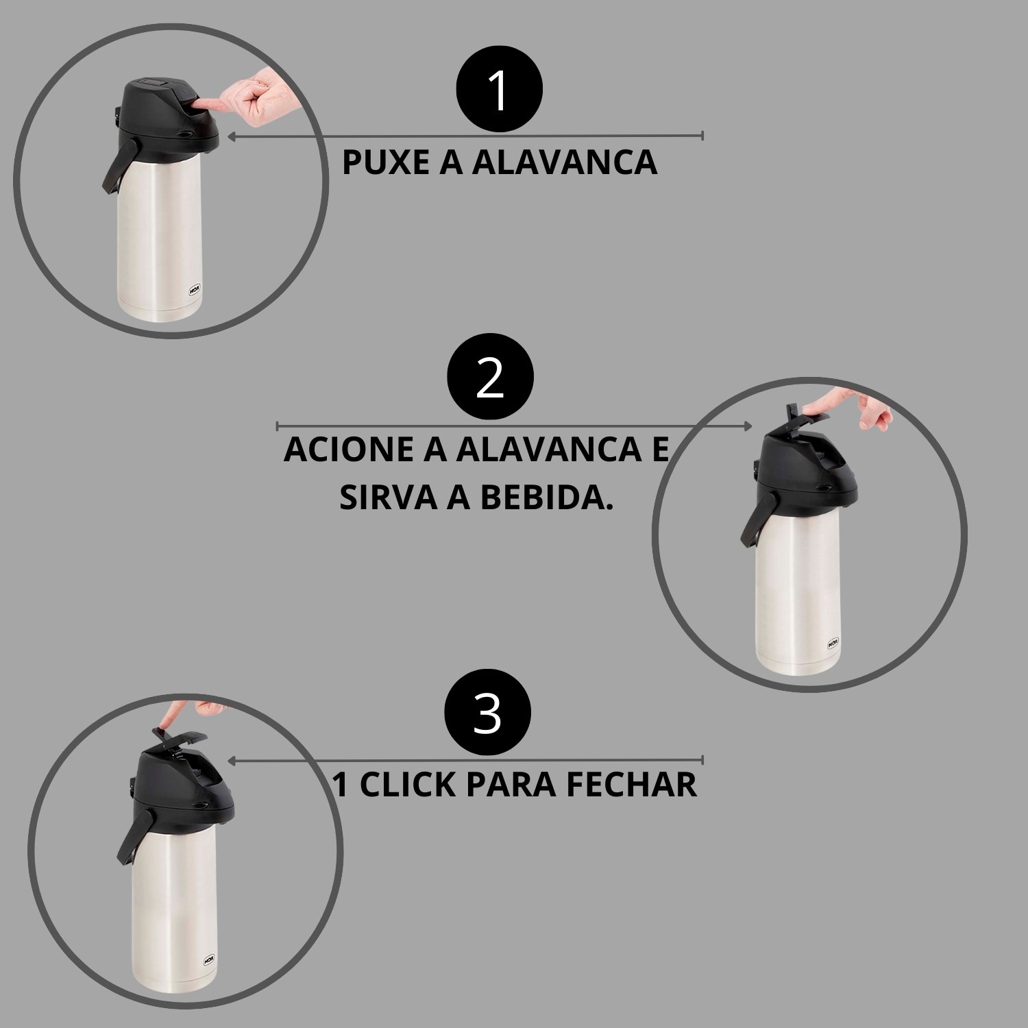 Garrafa Térmica Inox 2,5 Lts com Alavanca de Pressão Airpot - 2