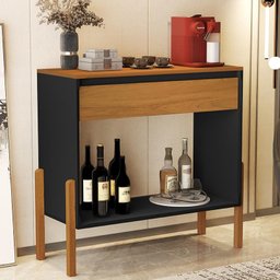 Aparador Sala Libano com 1 Gaveta e Pés de Madeira Maciça Preto/Nature - 1 Aparador Sala Libano com 1 Gaveta e Pés de Madeira Maciça Preto/Nature - 1