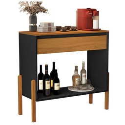 Aparador Sala Libano com 1 Gaveta e Pés de Madeira Maciça Preto/Nature - 2 Aparador Sala Libano com 1 Gaveta e Pés de Madeira Maciça Preto/Nature - 2