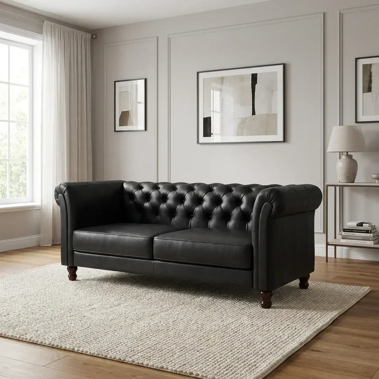 Sofá 3 Lugares 220cm Couro Legítico Classic Preto