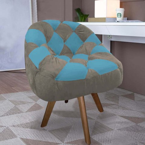 Poltrona Paloma Escritório Sala Giratória Madeira Suede Cappuccino e Suede Azul Turquesa - Dominic D