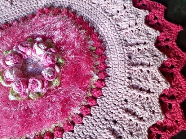 Tapete de Luxo Crochê com Flor Vermelho Artesanal - 3