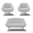 Ver imagem 1 de Kit 01 Namoradeira 02 Lugares e 02 Poltronas Giratória Giovana Suede Cinza Base Madeira MM30 - D’Rossi