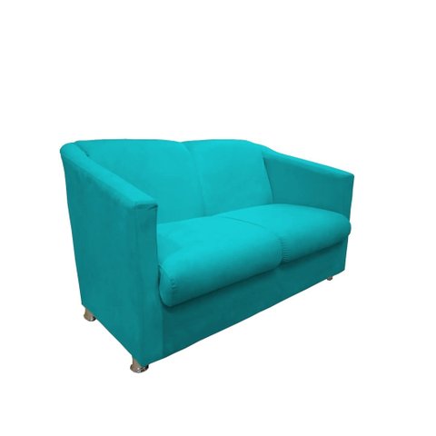 Namoradeira Decorativa Biane Suede Azul Tifany 2 Lugares Pés Cromado Ms Decor