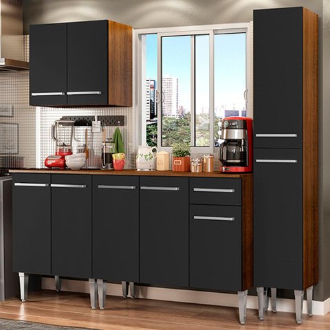 Armário de Cozinha Completa 201cm Rustic/Preto Emilly Sing Madesa 01