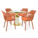 Ver imagem 1 de Conjunto Mesa de Jantar Redonda Imperial 70cm Branca com 4 Cadeiras Estofadas Marcela - Marrom