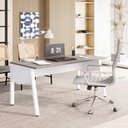 Ver imagem 1 de Mesa de Escritório Mesa Escritório Tampo Chanfrado MDP 150cm Cinza Sagrado com Branco F5 Office