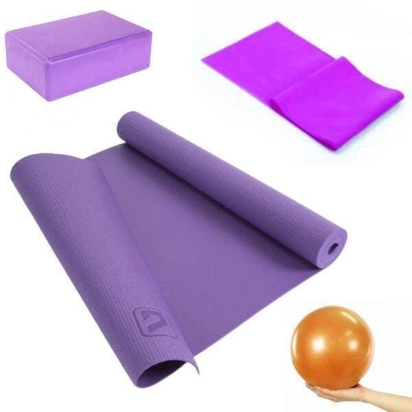 Tapete Yoga Mat Bloco Tijolinho Faixa Elástica Overball Roxo
