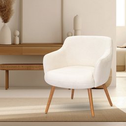 Poltrona de Sala Decorativa Jade Pés Palito Castanho Bouclê Off White - Nexta Casa - 2