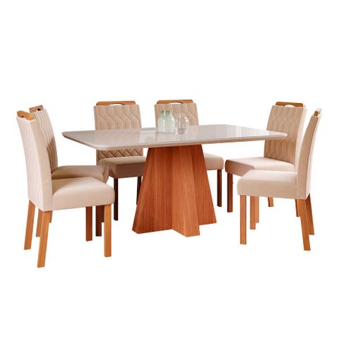 Conjunto de Jantar Mesa Maite 1,60 com 6 Cadeiras Paola Wood Cinamomo/Off/Mad/Nude Cimol Mesa Maite 