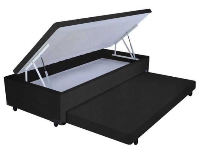 Cama Box Baú Solteiro Com Auxiliar Suede Preto (Espuma só na Auxiliar) - 3