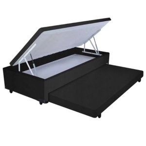 Cama Box Baú Solteiro Com Auxiliar Suede Preto (Espuma só na Auxiliar)