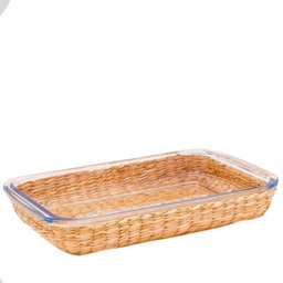 Travessa e Assadeira Refratárias Vidro com Suporte de Rattan 3un Basic - 3