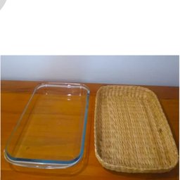 Travessa e Assadeira Refratárias Vidro com Suporte de Rattan 3un Basic - 6