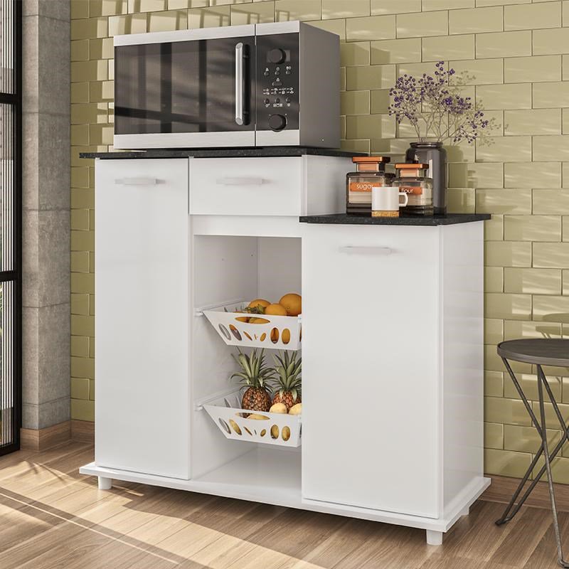 Balcão Multiuso Bianca 2 Portas Branco com Fruteira - Nicioli