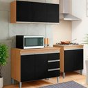Ver imagem 1 de Conjunto Cozinha Compacta Andreia 3 Portas 120cm Amêndoa e Preto AJL Moveis