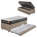 Ver imagem 1 de Bicama Box Baú Solteiro Courino Linho Bege 88x188 com Colchão Bogotá Molas Ultralastic Inducol