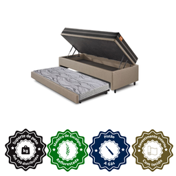 Bicama Box Baú Solteiro Courino Linho Bege 88x188 com Colchão Bogotá Molas Ultralastic Inducol - 6