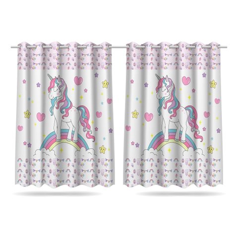 Cortina Estampada Infantil Unicornio 260x150 Quarto Menina