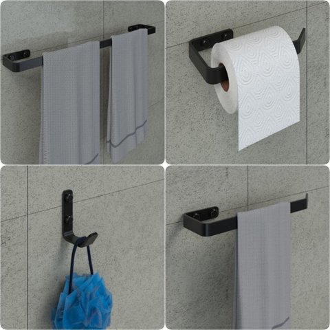 Kit Acessórios para Banheiro Preto Fosco 4 Peças Quadrado