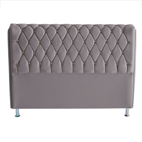 Cabeceira de Cama Box Londres Casal 140 Cm Suede Botão de Strass Prata Eli Móveis e Decoração