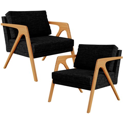 Kit 2 Poltronas Decorativa para Sala Estar Pietra Estrutura de Madeira L02 Linho Chumbo - Lyam