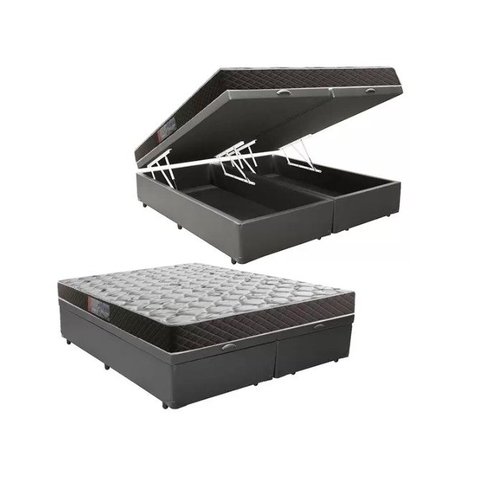 Cama Box Baú Queen Colchão Mola Ensacada Belos Sonhos + Box Sintético 71x158x198 Cinza