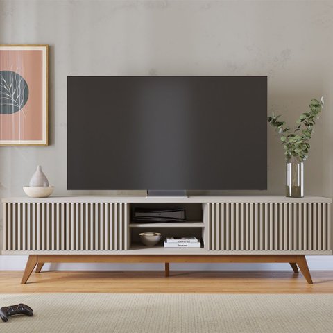 Rack Bancada Fortaleza para Sala de Tv até 75 Polegadas Off White Matte Colibri