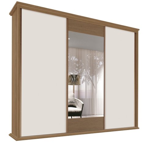 Guarda Roupa 250cm 3 Portas Deslizante 1 Com Espelho Doratto F08 Freijó/Off White - Mpozenato